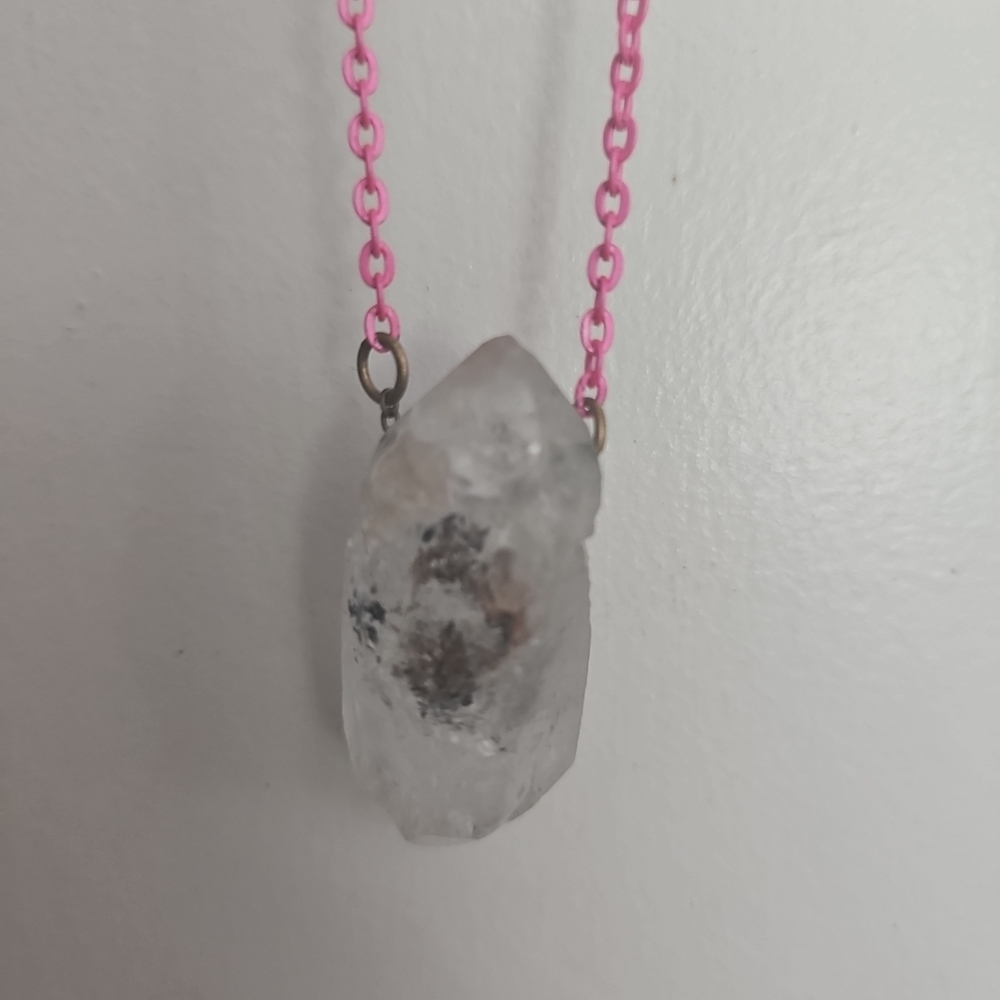 Pink Chain with Clear Crystal Pendant Necklace